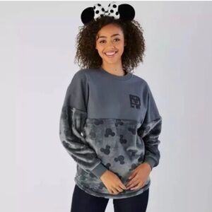 Walt Disney World Gray Velour Plush Spirit Jersey Pullover Sweatshirt Top